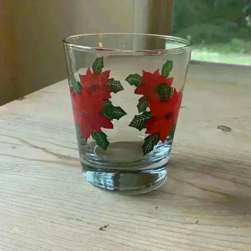 Vintage Christmas Anchor Hocking Poinsettia Rocks Glasses Set of 4 - Picture 3 of 6